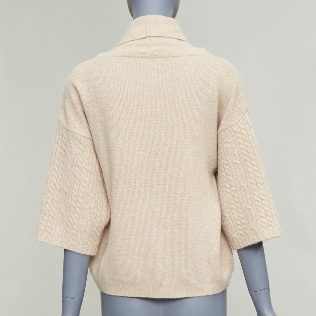 MAX MARA beige virgin wool cashmere cable knit sleeve sweater S