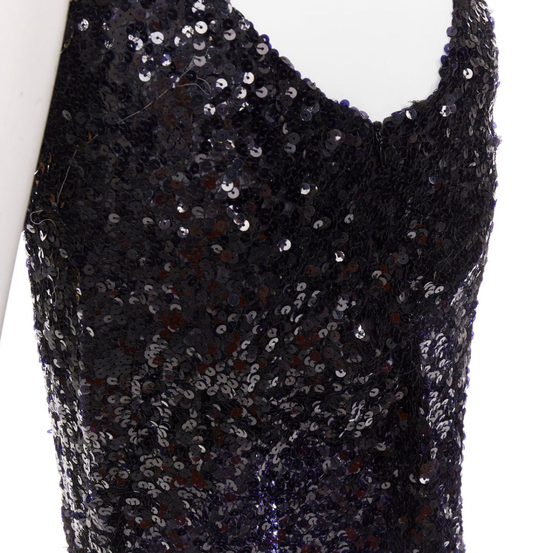 rare ALEXANDRE VAUTHIER navy sequinned gold crystal pave collar high slit gown