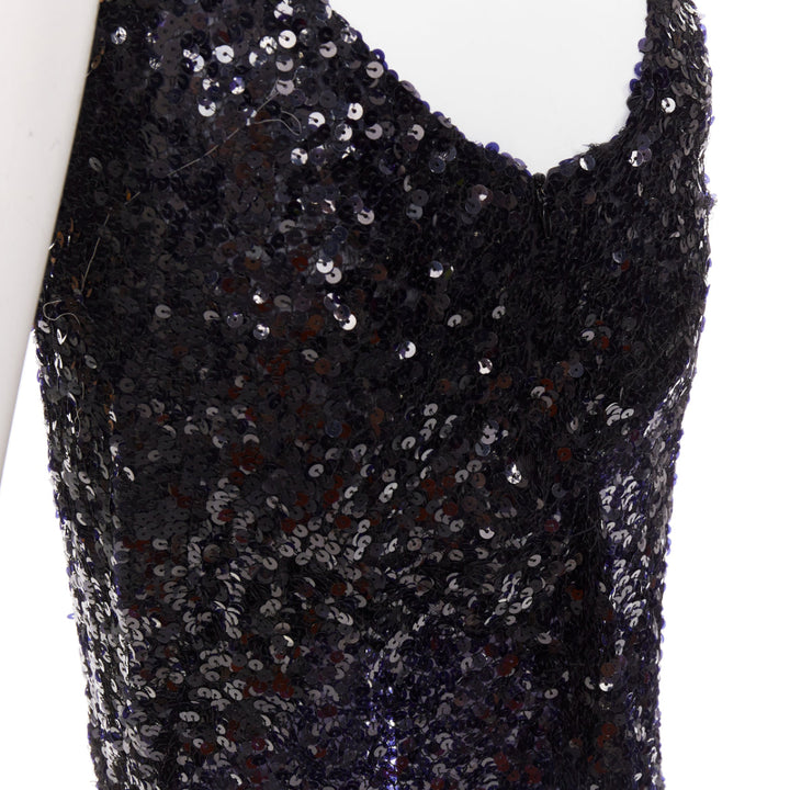 rare ALEXANDRE VAUTHIER navy sequinned gold crystal pave collar high slit gown
