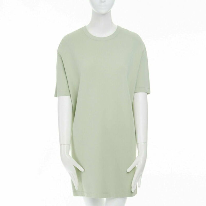 VALENTINO pastel green cotton crepe floral lace pleated back mini dress L