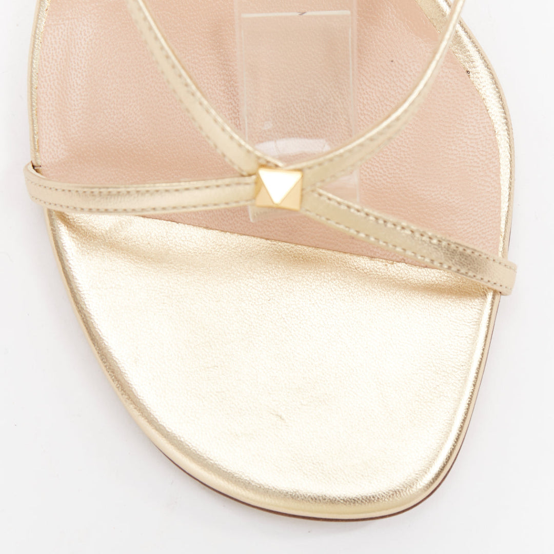 VALENTINO Rockstud gold leather studded simple strappy sandals EU39