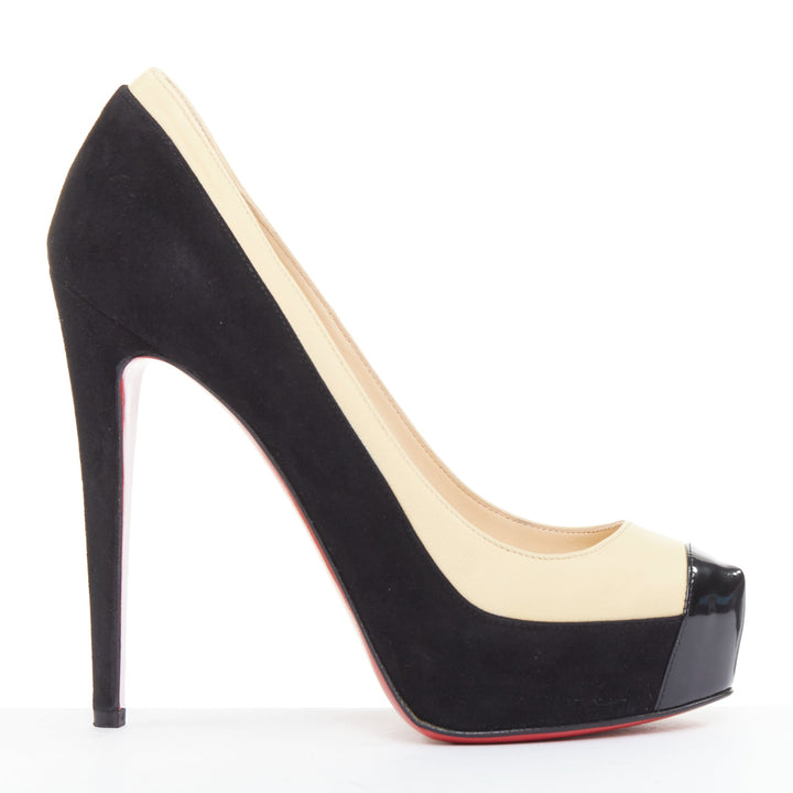 CHRISTIAN LOUBOUTIN Mago 140 black suede nude tri-tone platform pumps EU37