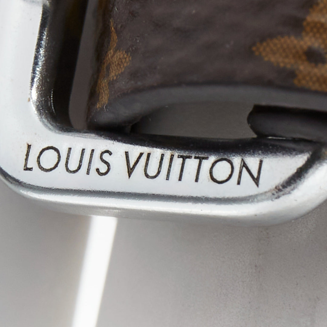 LOUIS VUITTON brown LV monogram canvas silver buckle ring
