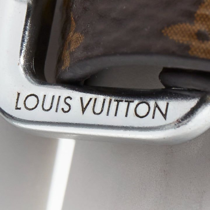 LOUIS VUITTON brown LV monogram canvas silver buckle ring