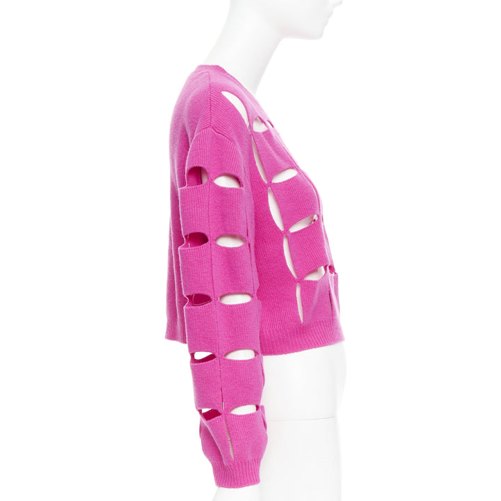 VALENTINO 2022 Pier Paolo Piccioli pink virgin wool cut out crop sweater S