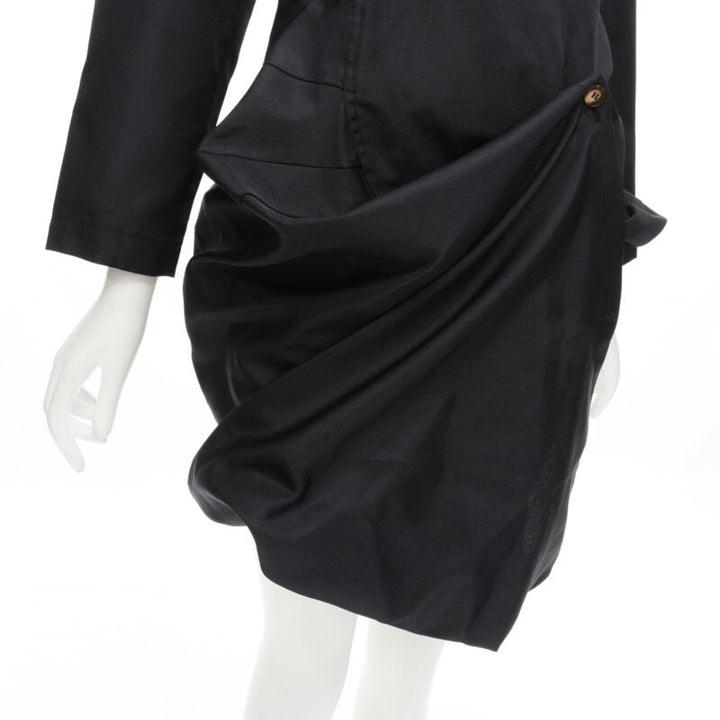 COMME DES GARCONS 1980's Vintage black curved cut button draped skirt dress S