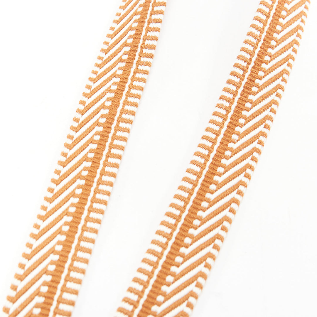 HERMES Sangle 25 brown white chevron stripes woven fabric gold hardware strap