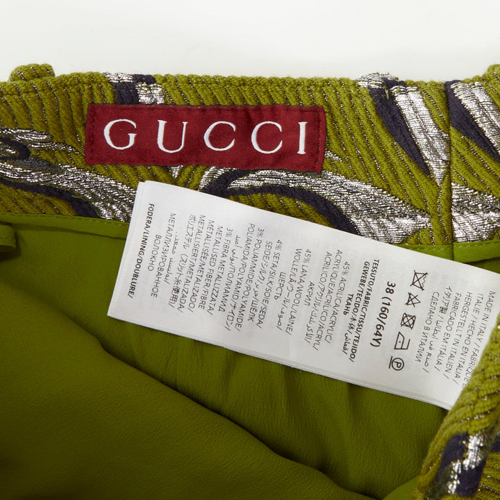 GUCCI 2024 Runway green grey Heron bird jacquard highwaist formal shorts IT38 XS
