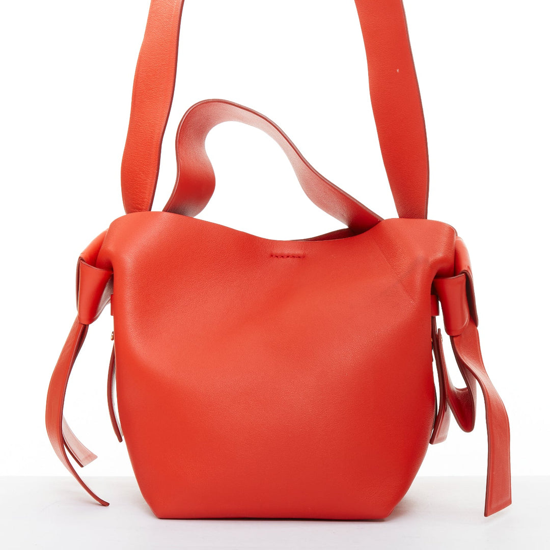 ACNE STUDIOS Musubi Mini red smooth leather ribbon side top handle bag