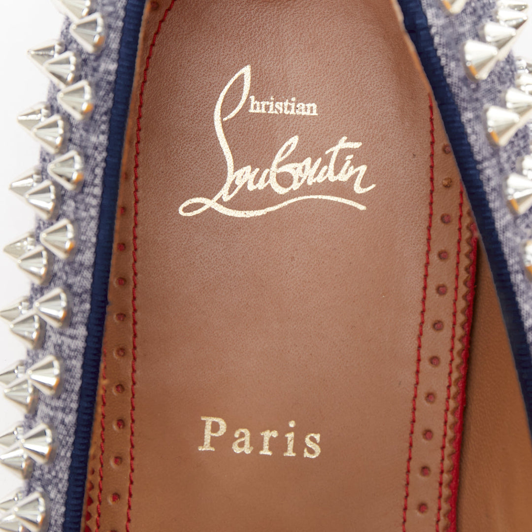 CHRISTIAN LOUBOUTIN Dandelion Spikes blue denim silver spike stud  loafer EU43