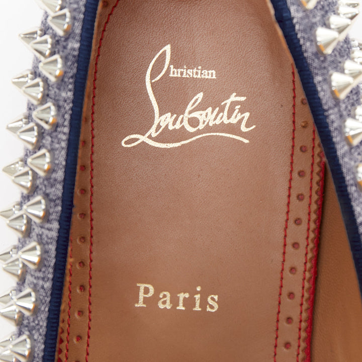 CHRISTIAN LOUBOUTIN Dandelion Spikes blue denim silver spike stud  loafer EU43