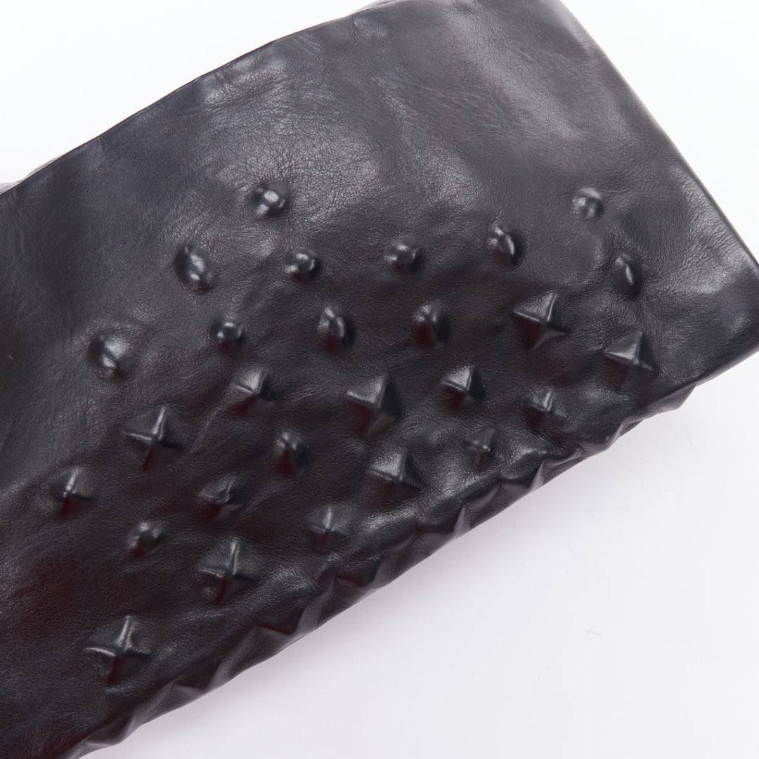 JAS MB black leather debossed stud flap oversized clutch bag