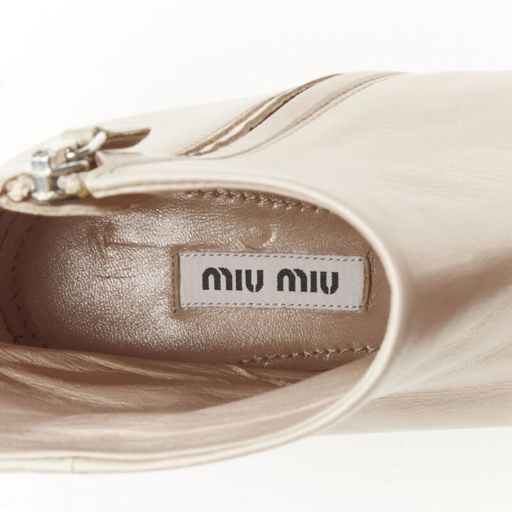 MIU MIU nude leather large rhinestone crystal heel ankle boots EU37.5