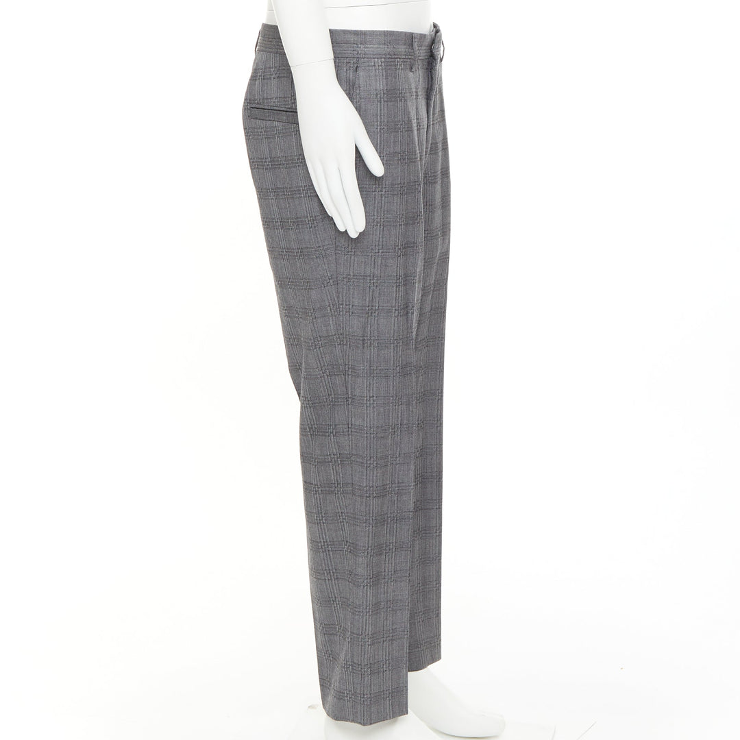 VERSACE grey wool silk checkered straight leg trousers IT50 L