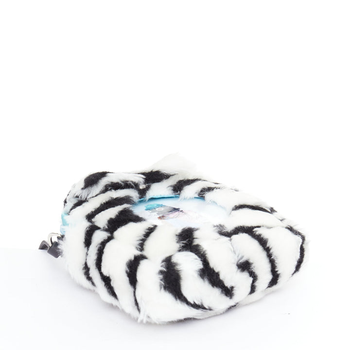 NASIR MAZHAR black white faux fur cartoon small sling bag