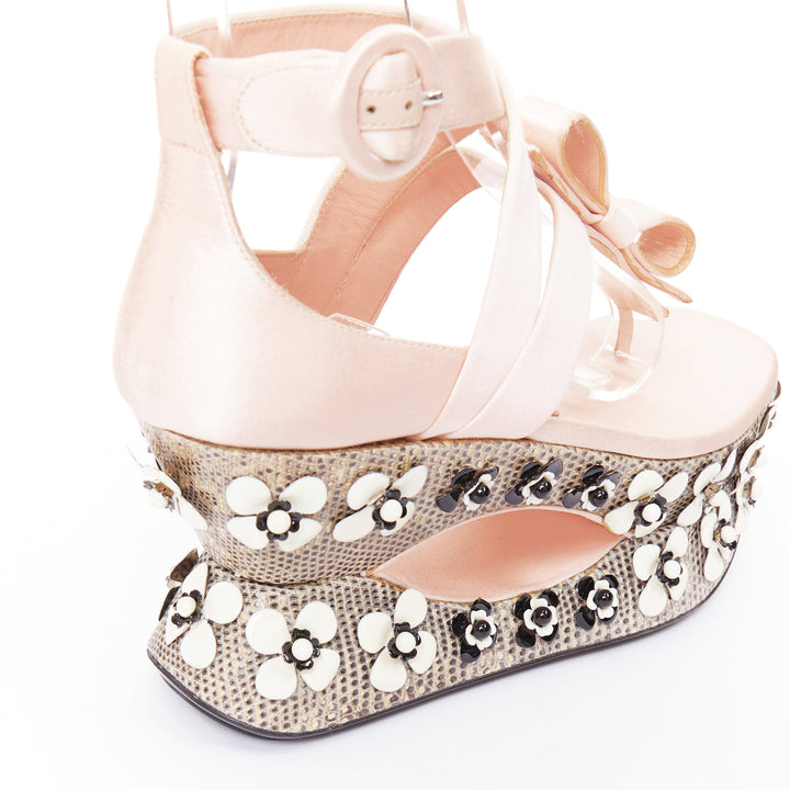 rare PRADA 2013 Runway pink satin floral petal embellished Geisha platform EU36