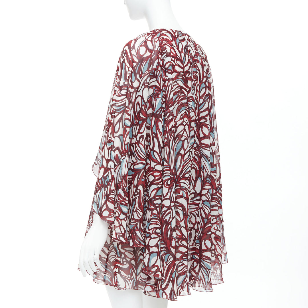 GIAMBATTISTA VALLI GIAMBA burgundy abstract print cape dress IT38 XXS