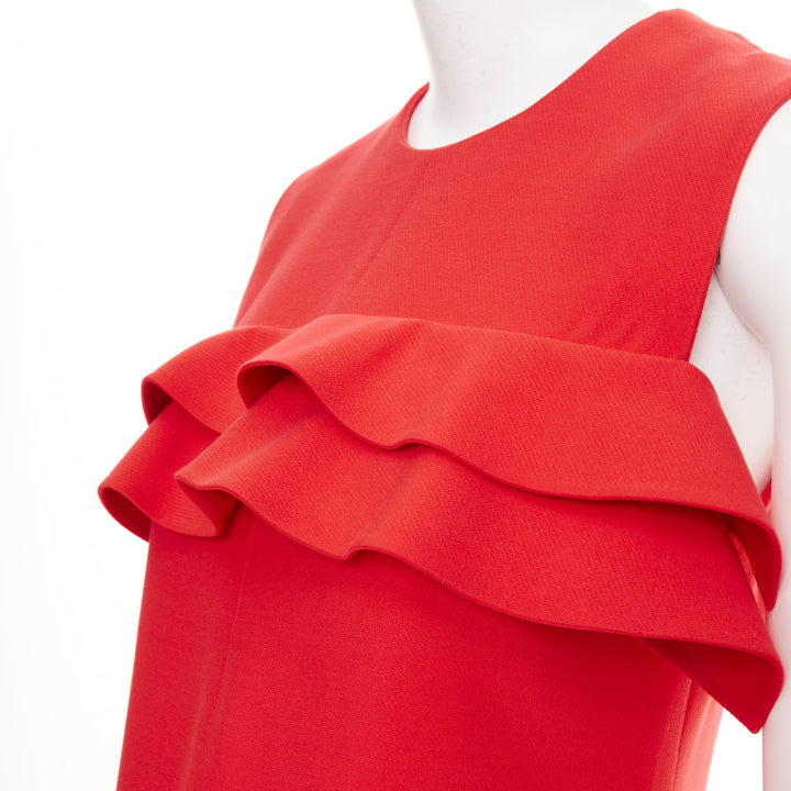 LOUIS VUITTON red ruffle sleeveless viscose blend cocktail dress FR36 S