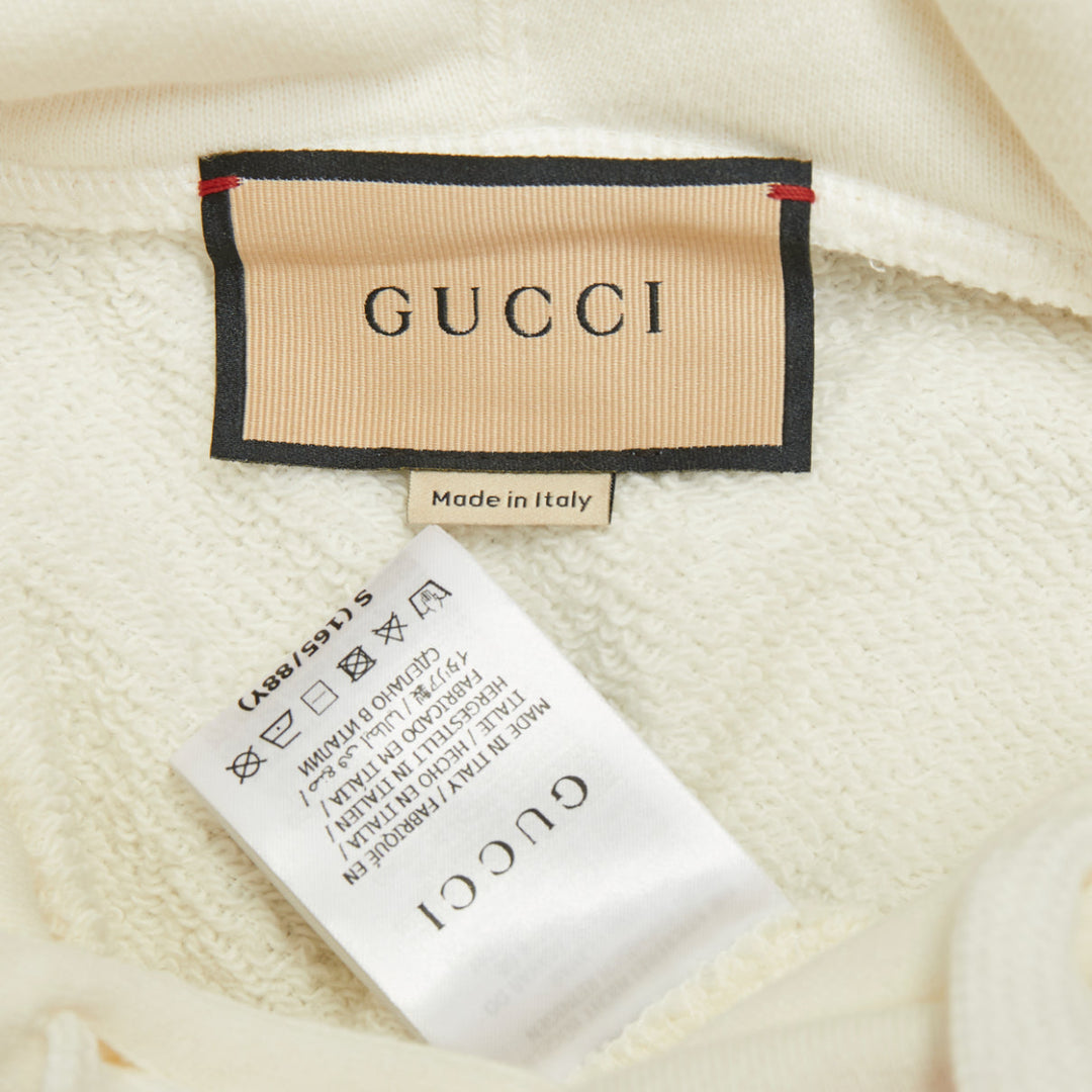 GUCCI 2020 white Rainbow Sequin Logo raw cut hem cropped hoodie sweatshirt S
