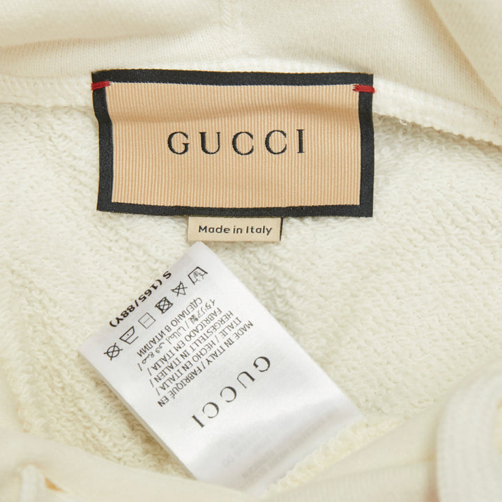 GUCCI 2020 white Rainbow Sequin Logo raw cut hem cropped hoodie sweatshirt S