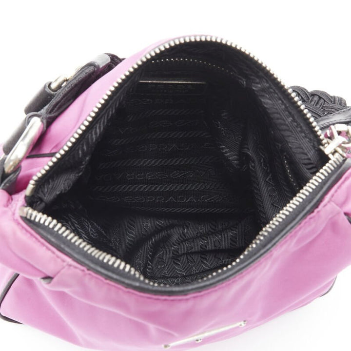 PRADA pink nylon triangle seal logo braided handle 90s shoulder bag