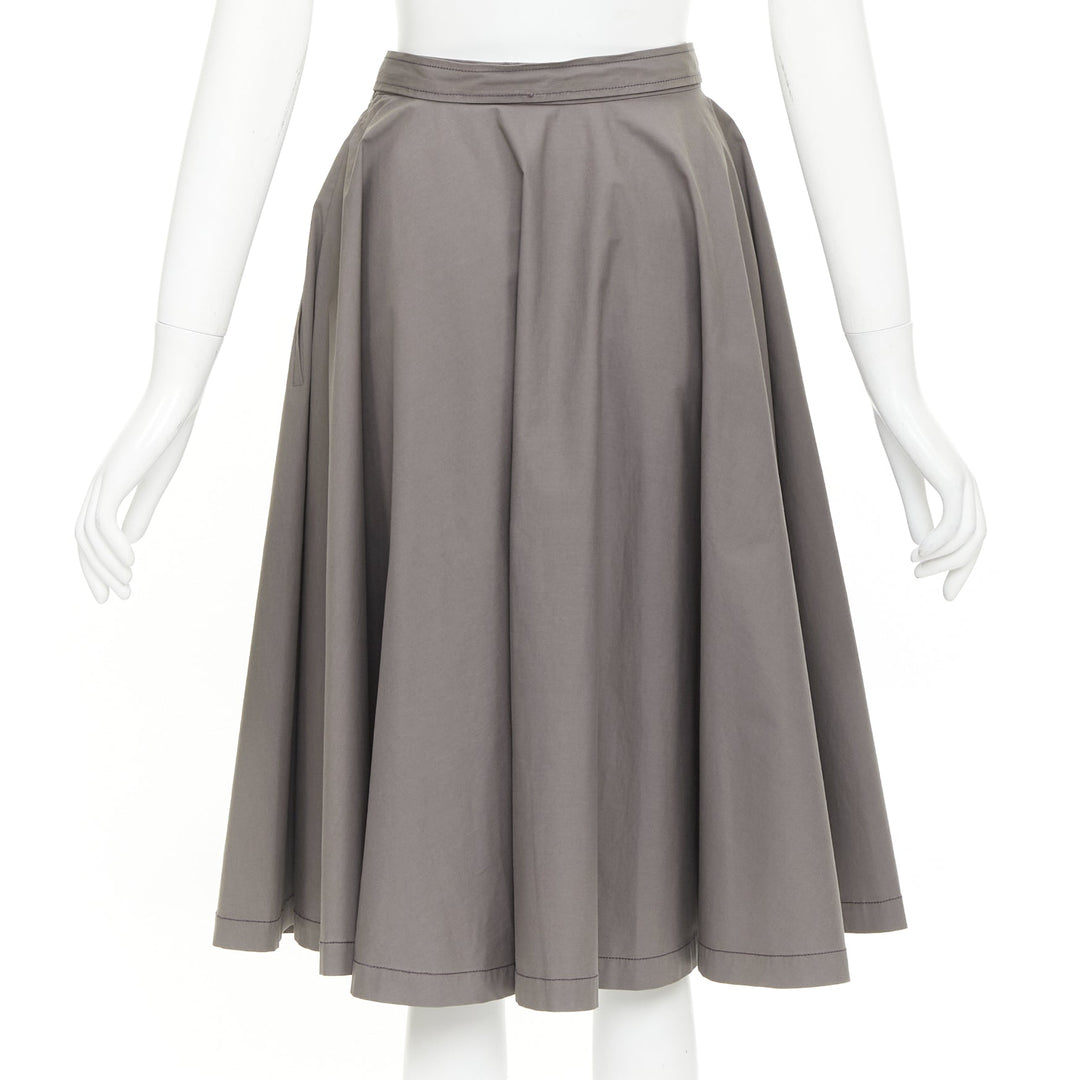 BOTTEGA VENETA grey cotton adjustable 2 sided utility flare midi skirt IT36 XXS