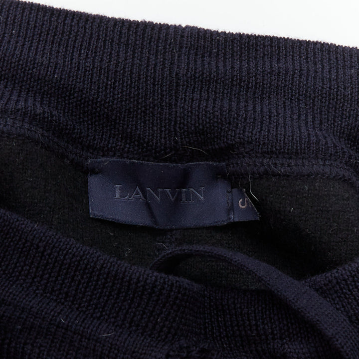 LANVIN navy soft waffle knit drawstring mid waist tapered jogger pants S