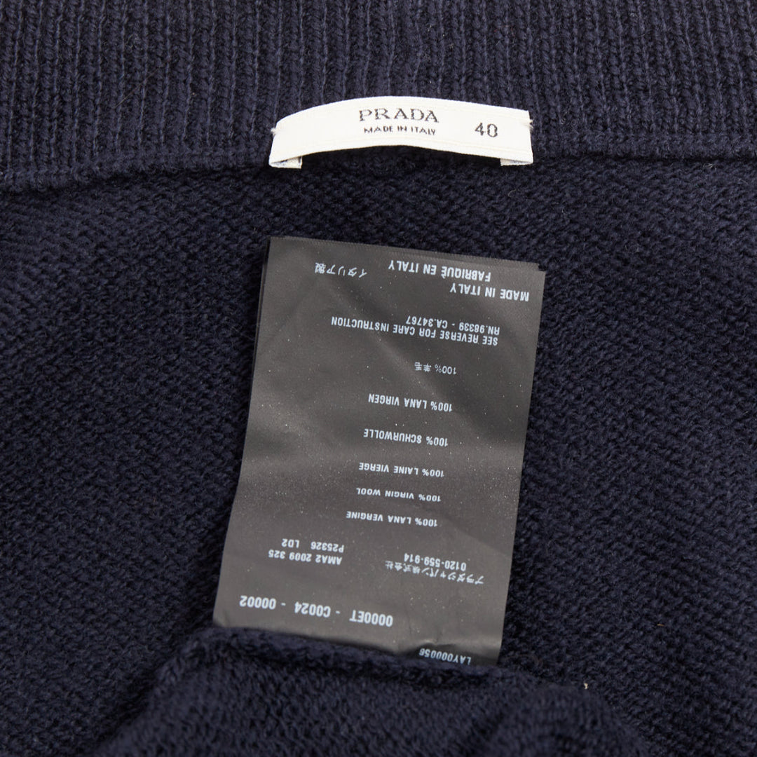 PRADA 100% virgin wool navy blue short sleeve snap button V-neck cardigan IT40 S