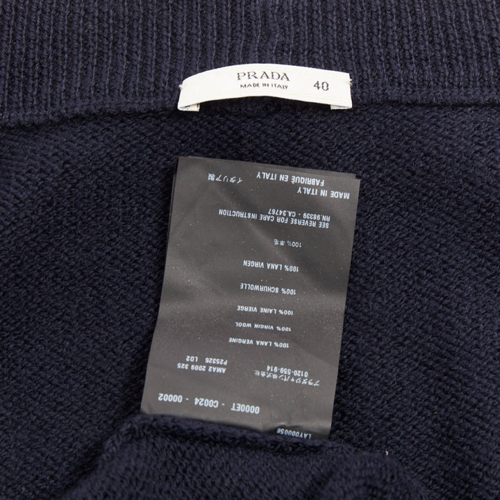 PRADA 100% virgin wool navy blue short sleeve snap button V-neck cardigan IT40 S