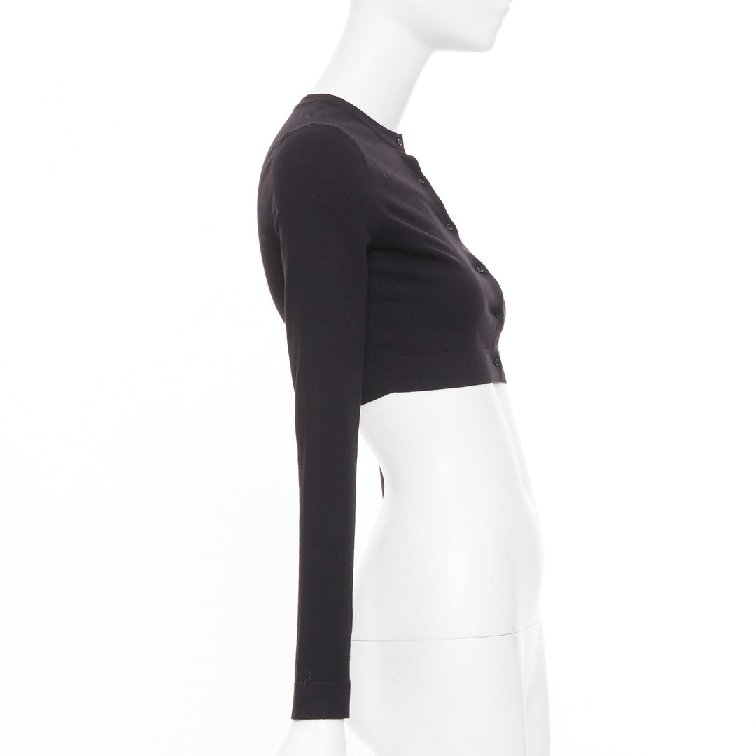 ALAIA fine knit cropped black virgin wool blend button up shrug cardigan FR36 S