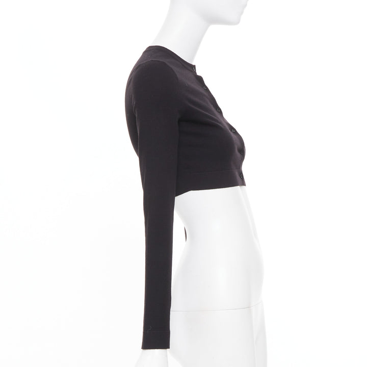 ALAIA fine knit cropped black virgin wool blend button up shrug cardigan FR36 S