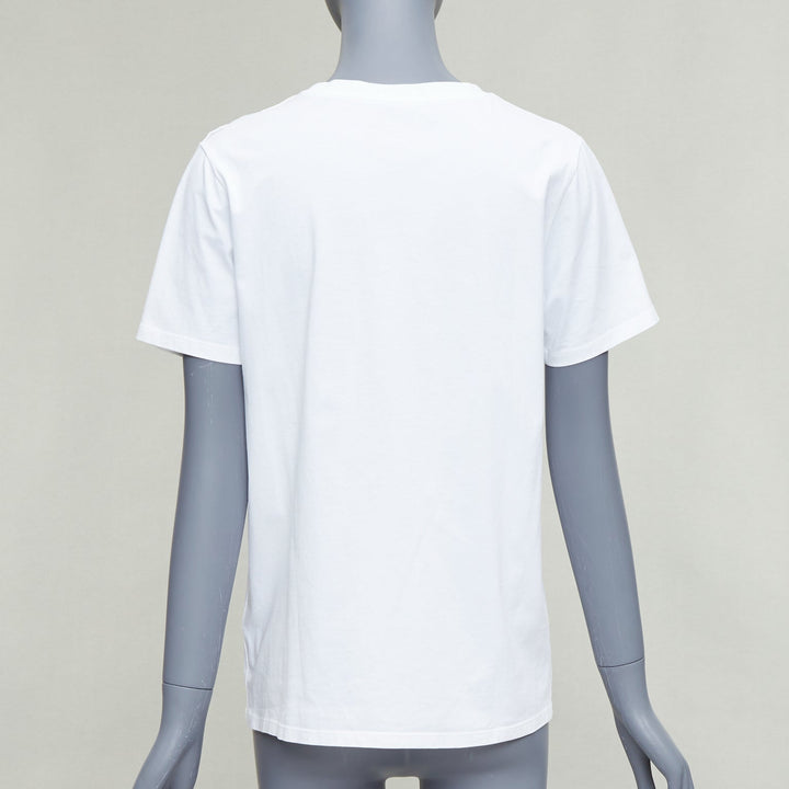 BALMAIN white metallic gold foil logo print button shoulder tshirt FR38 M