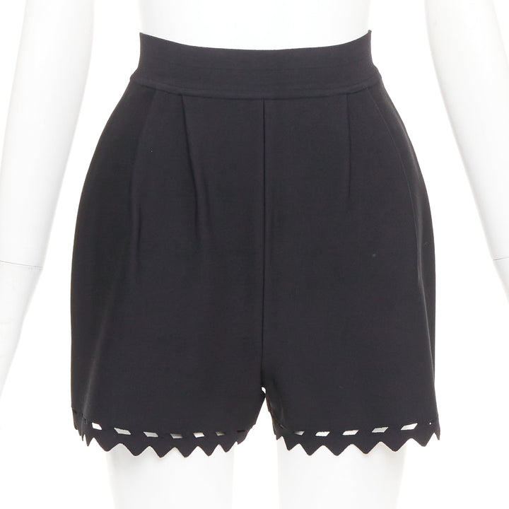 ALAIA black laser cut out high waist scallop edge knit pleated shorts FR36 S