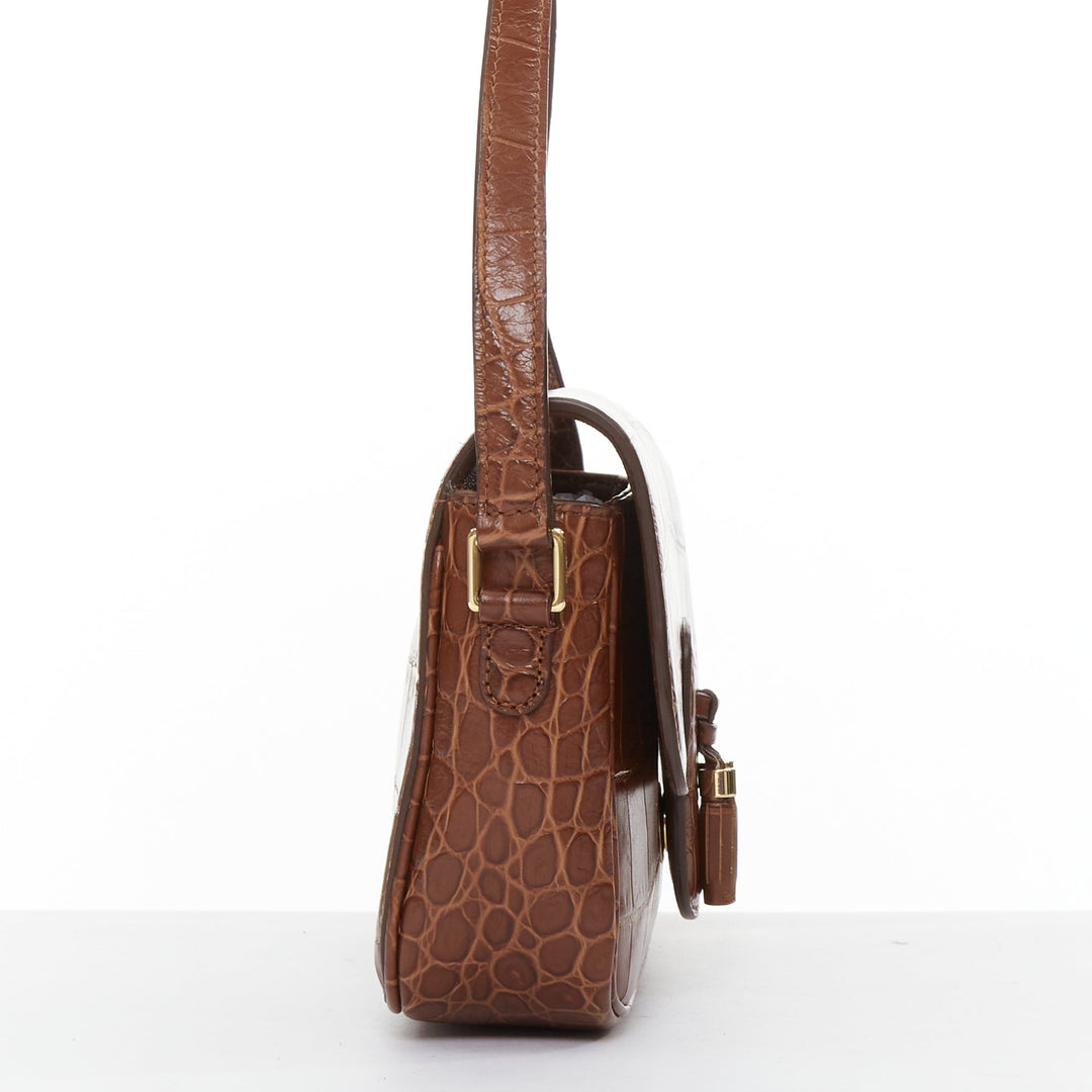 CELINE Medium Tassel brown embossed cow hide leather fringed crossbody bag