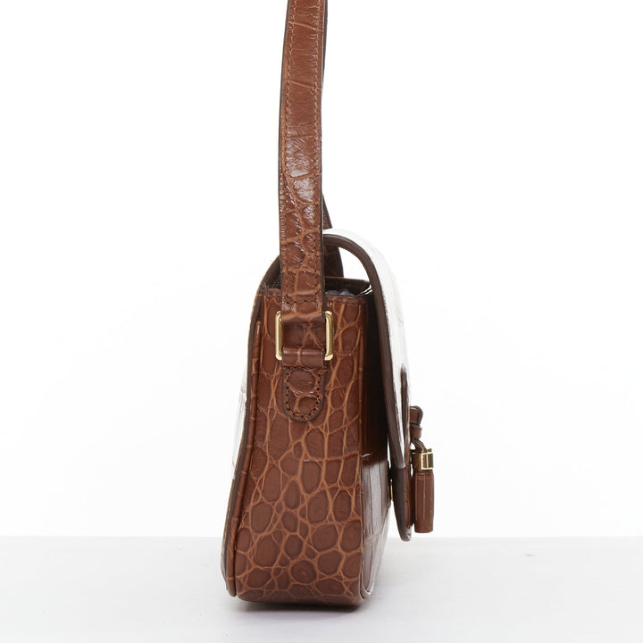 CELINE Medium Tassel brown embossed cow hide leather fringed crossbody bag