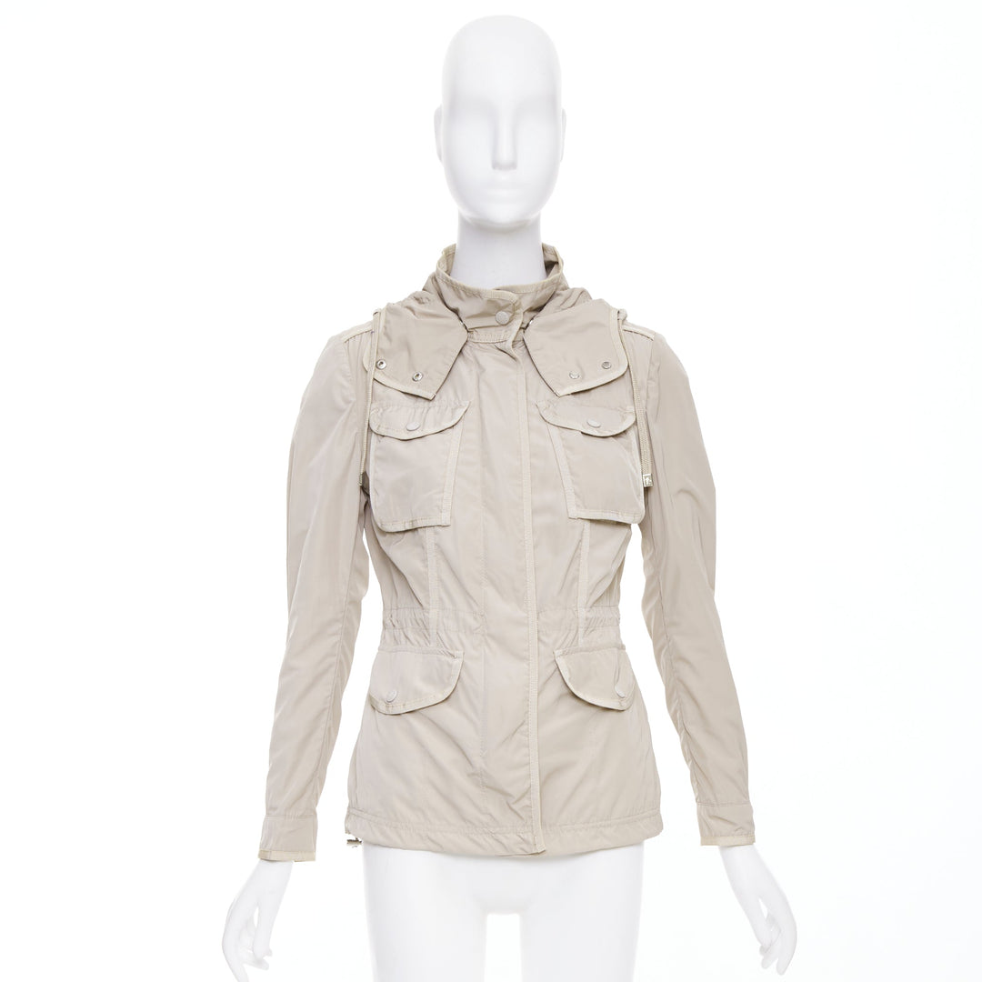 MONCLER Roxane Giubotto beige nylon military cargo pocket jacket Sz.0 XS