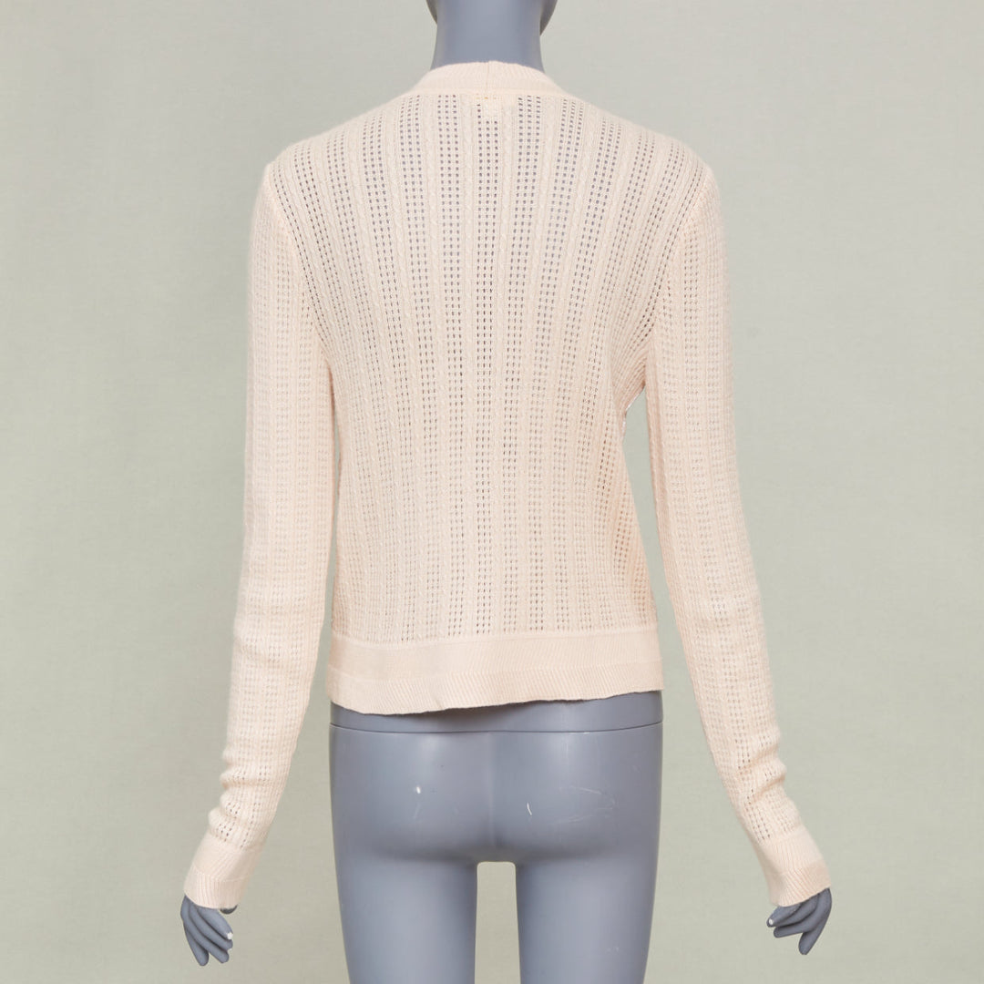 NINA RICCI silver metallic foil panel beige cashmere silk cardigan sweater IT40