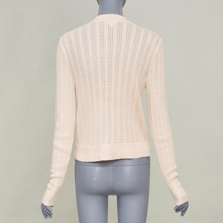 NINA RICCI silver metallic foil panel beige cashmere silk cardigan sweater IT40