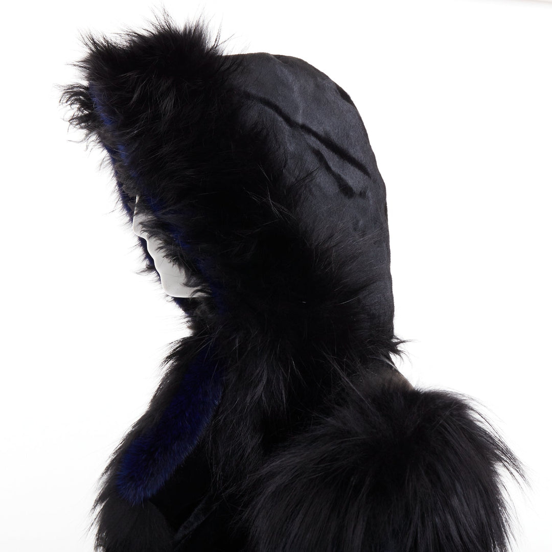 EMILIO PUCCI Vintage ethnic black calf mixed shearling raccoon fur coat IT40 S