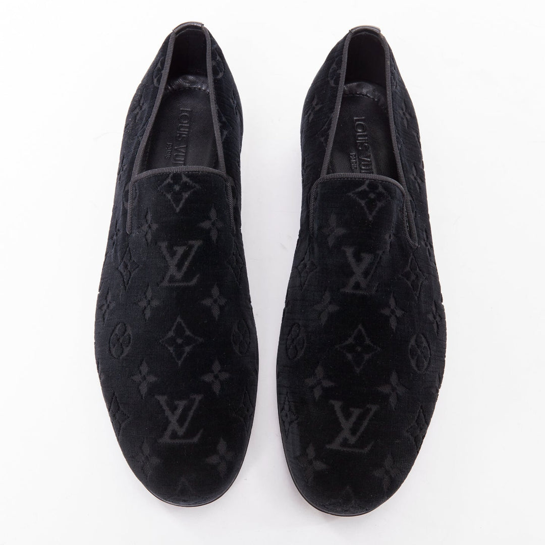 LOUIS VUITTON Auteuil Velvet Monogram Smoking Slipper tux loafer shoes UK6