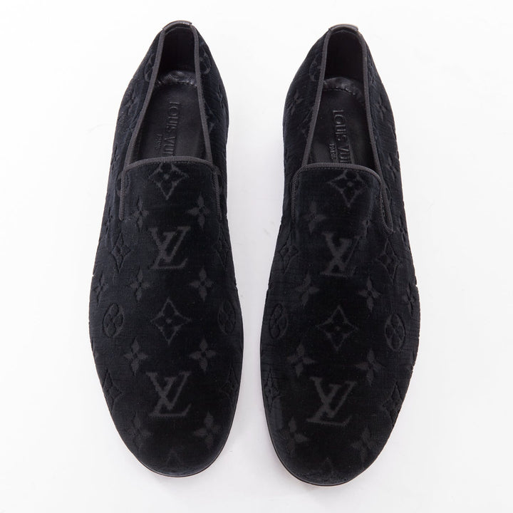 LOUIS VUITTON Auteuil Velvet Monogram Smoking Slipper tux loafer shoes UK6