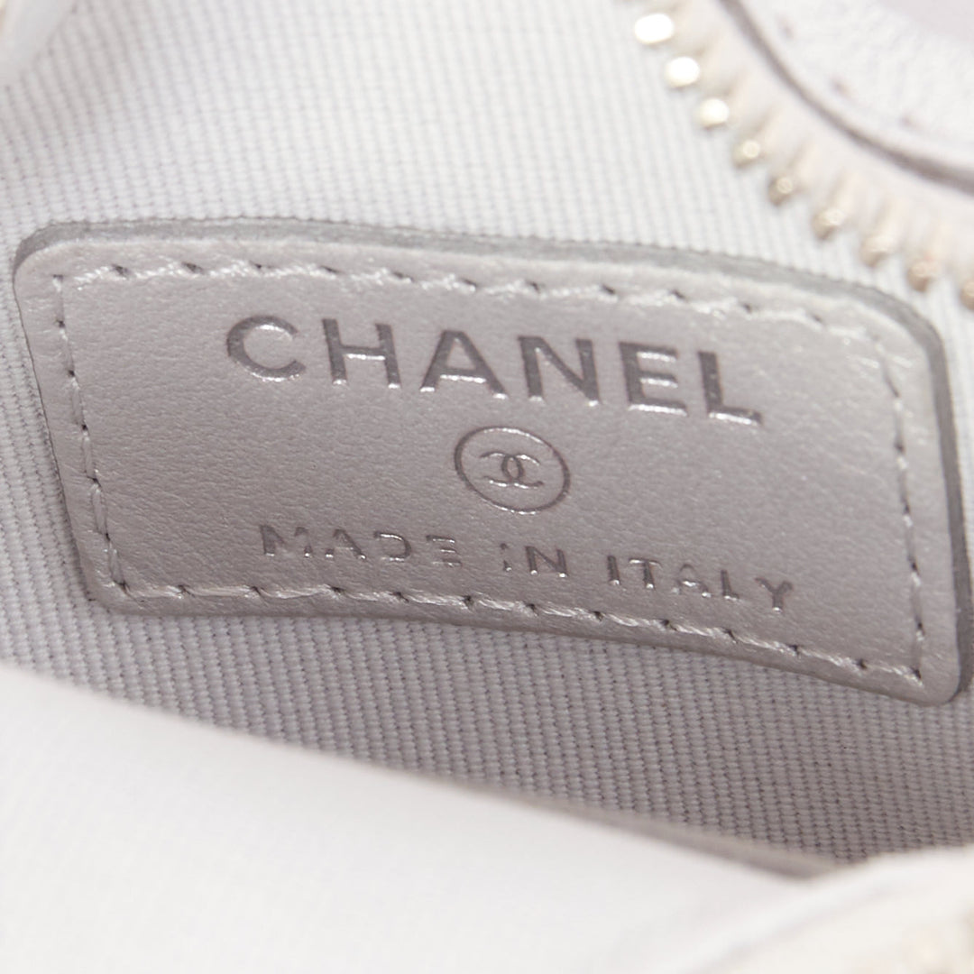 CHANEL 2024 Walk of Fame silver lambskin leather CC logo star small coin purse