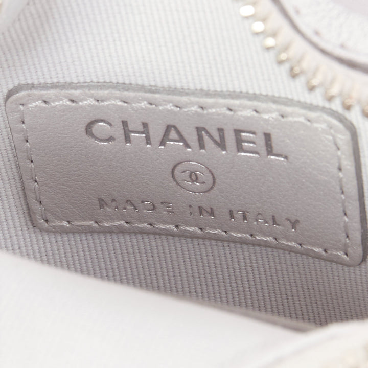 CHANEL 2024 Walk of Fame silver lambskin leather CC logo star small coin purse