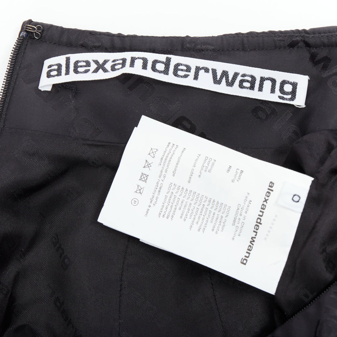ALEXANDER WANG black logo print deconstructed bomber nylon mini skirt US0 XS
