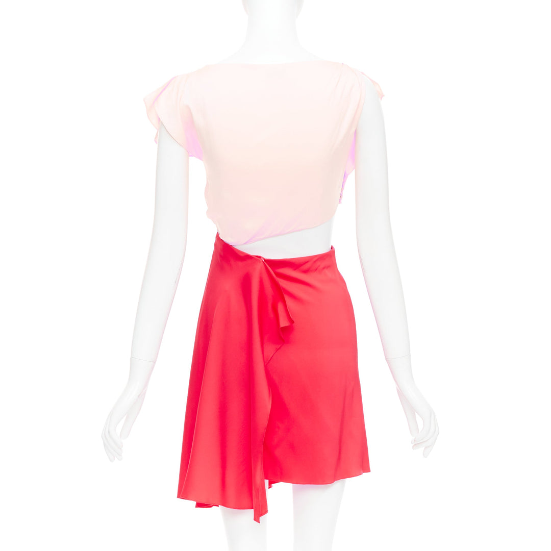 VIONNET pink red silk blend bias cut draped asymmetric cut out dress IT38 XS