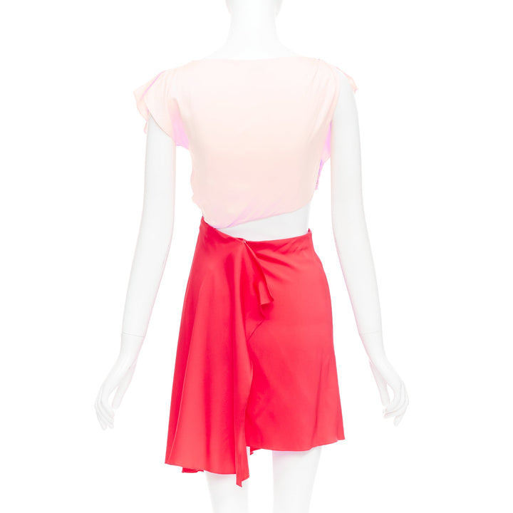 VIONNET pink red silk blend bias cut draped asymmetric cut out dress IT38 XS