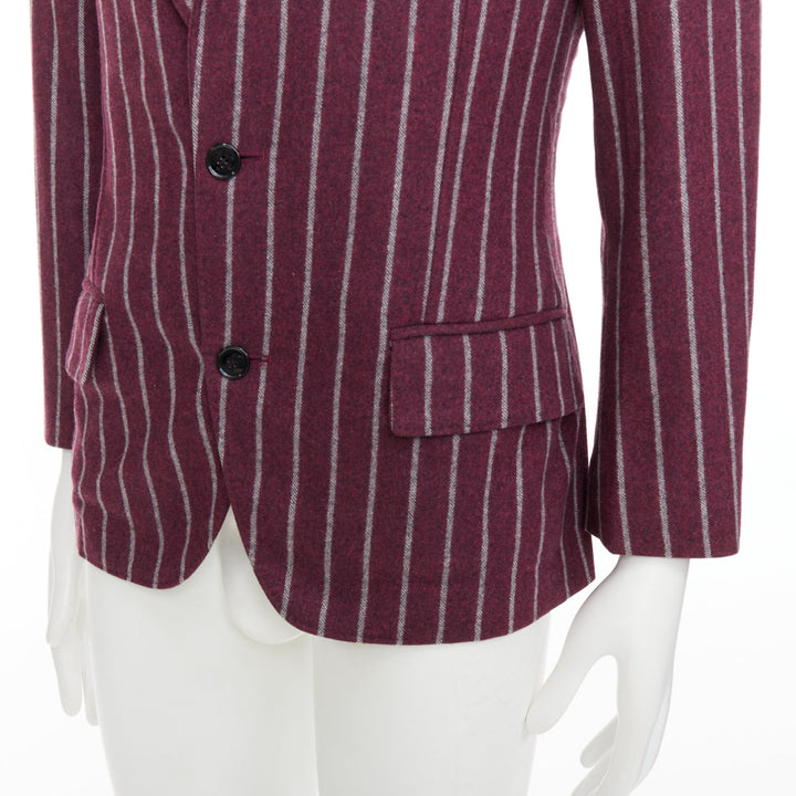DOLCE GABBANA burgundy grey wool striped flap pocket blazer IT50 L