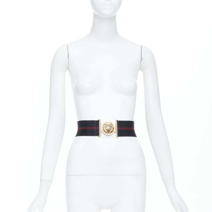GUCCI 2008 Runway Hysteria Crest maroon black web canvas elastic belt 90cm