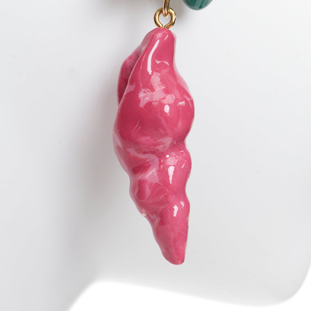 SAINT LAURENT green star pink seashell glazed resin gold brass clip earring Pair