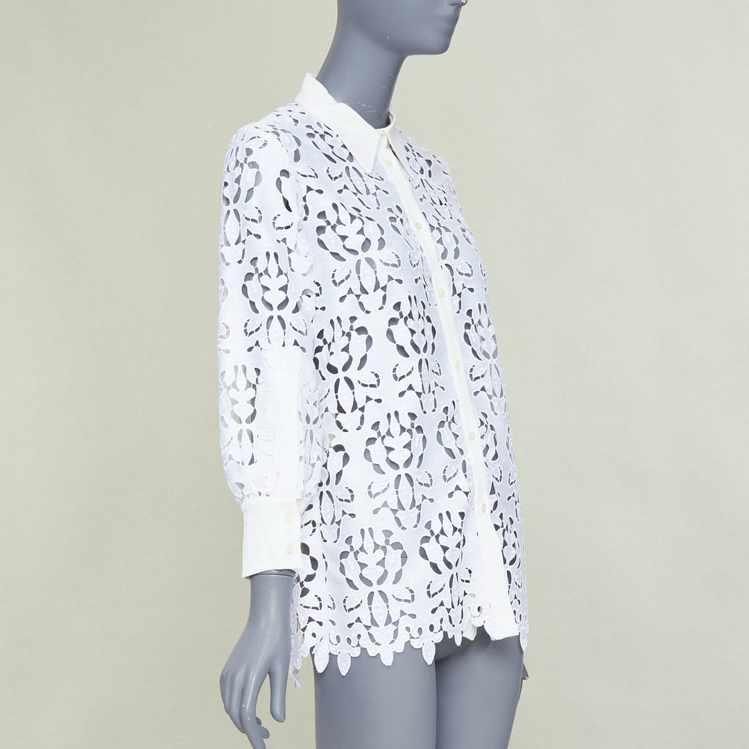 NO. 21 white floral embroidered anglais lace  open back button-up shirt IT38 XS